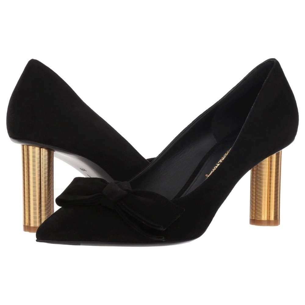 Salvatore Ferragamo Garlate suede bow pumps with Flower Heel | size 7.5